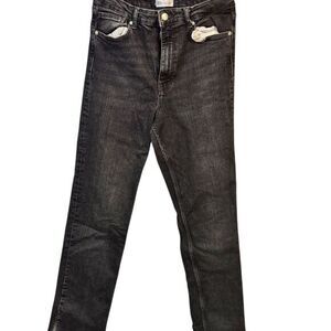 Zara Women's High Waist Skinny Jeans Black Size 10 Raw Hem Stretch